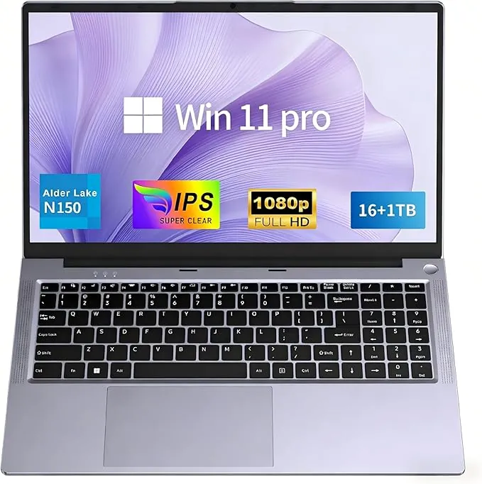 FUNYET Ordenador Portátil de 15,6 Pulgadas,Win11 Pro 2026 Nuevo Laptop,16 GB de RAM, SSD de 1 TB, procesador N150 (hasta 3,6 GHz), batería de 6000 mAh,IPS FHD 1920 × 1080,Violeta