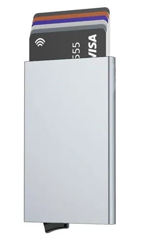 Stock Líder Porta Tarjetas de Metal, Tarjetas de Aluminio, Tarjetero metálico RFID 5 Colores, Porta Tarjetas de crédito, Cartera, Tarjeteros para Hombre y Mujer, Cartera Tarjetero Gris