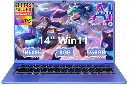 Ordenador Portátil 14 Pulgadas Celeron N5095 Upto 2,9 GHz Portatiles 8GB RAM 256GB SSD TF 1TB Win11 LPDDR4 1920*1080 FHD 5G WiFi USB 3.0 Laptop Película Protectora Español - Morado Cuerpo Metálico5