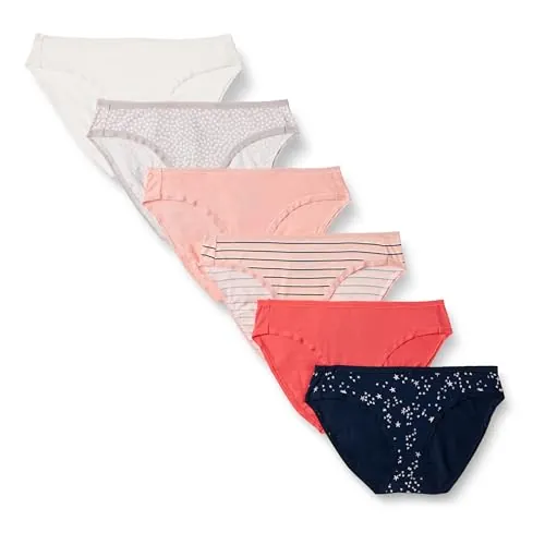 Amazon Essentials Braguita de Bikini de algodón (Disponible en Tallas Grandes) Mujer, Pack de 6, Estrellas/Lunares/Multicolor/Rayas, 40