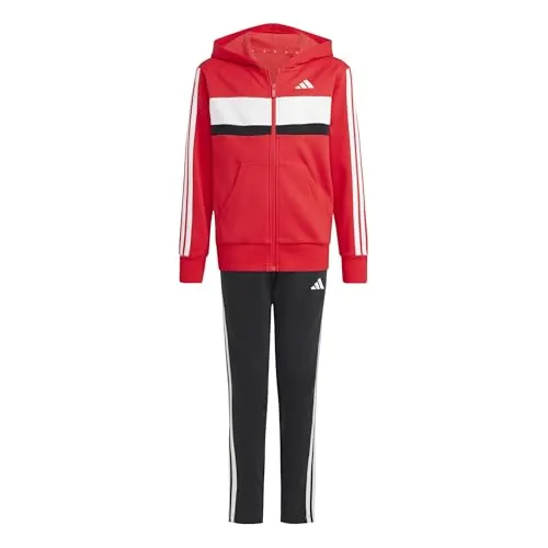adidas Unisex niños Seasonal Essentials Tiberio 3 Stripes Fleece Track Suit, pure ruby/white, 11-12 Years