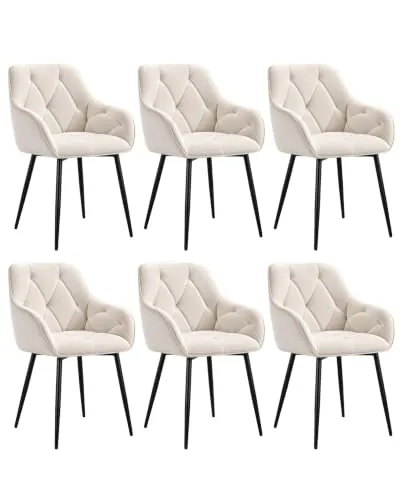 WOLTU Juego de 6 Sillas de Comedor,Terciopelo,Crema | Respaldo Medio,Patas metálicas,Ideal para salón,Dormitorio,Comedor y Cocina