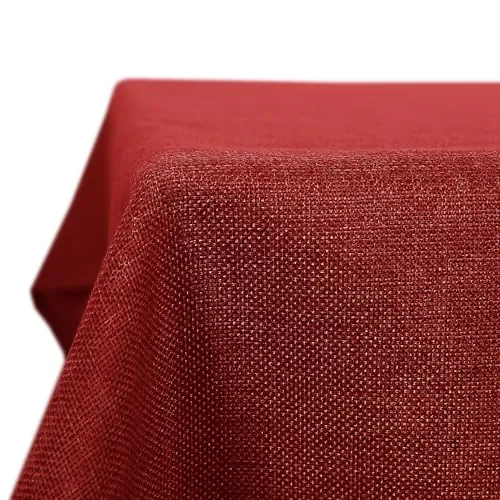 Deconovo Mantel de Mesa Rectangular Antimanchas Impermeable, 130x160 cm | Mantel Decorativo con Efecto Lino, Fácil de Limpiar para Comedor, Cocina, Uso Diario y Celebraciones Rojo