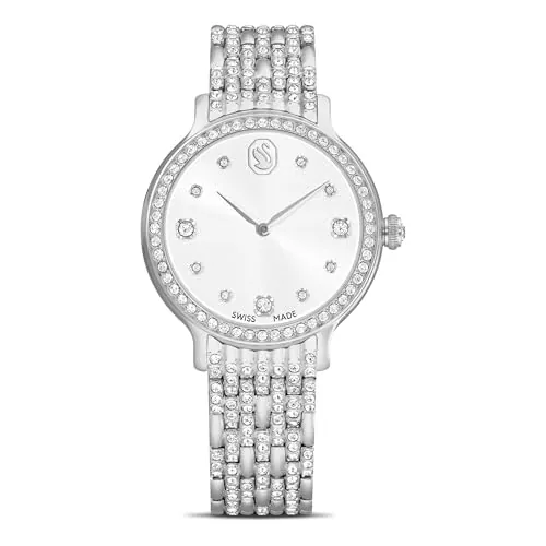 Swarovski Reloj Imber, Swiss Made, Brazalete de Metal, Adornado con 232 Cristales Individuales, Cierre de Mariposa, Mecanismo de Cuarzo, Acero Inoxidable, Tono Plateado