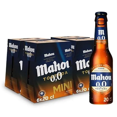 Mahou 0,0 Tostada, Cerveza Lager Sin Alcohol, Pack 24 Botellines x 20cl