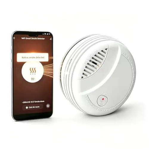 Detector de Humo WiFi Alarma de Incendio Inteligente con Notificaciones App y Silencio Remoto, Pila Sustituible, Certificado EN 14604, Notif. de Tuya/Smart Life a la Familia, 1 Pieza