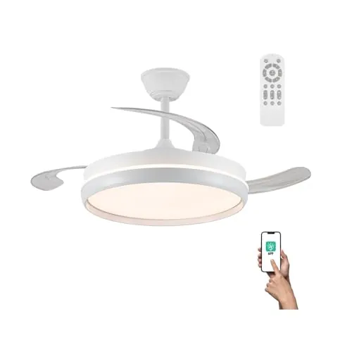 wonderlamp - Ventilador de techo con aspas retráctiles, Smart Control APP + Mando a distancia, Ventilador silencioso con luz LED Michu Evo 72W, Memoria de encendido, 3CCT, Intensidad Regulable
