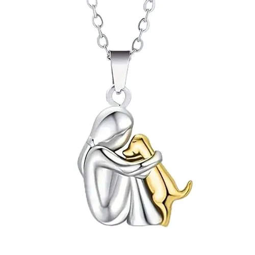 Se Pueden Regalar 2 Piezas De Cadena para Niña con Abrazo De Perro Y 2 Piezas De Anillo, Cole con Motivos De Animales, Joyas Conmemorativas Emocionales, A Niñas, Hijas, Madres Y Amigas.