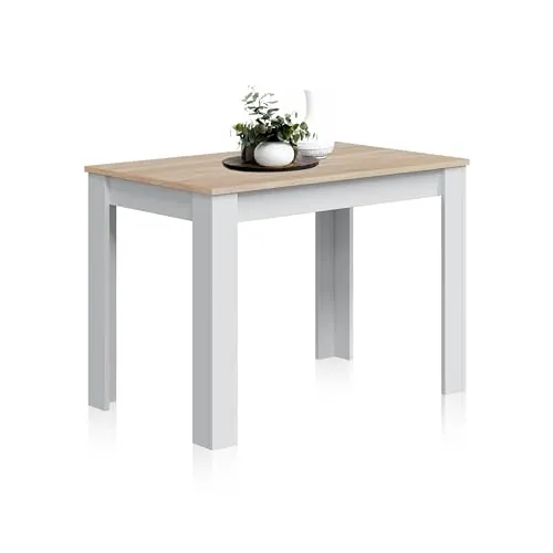 Habitdesign – Mesa Auxiliar Fija, Mesa para Comedor o Cocina, hasta 4 Comensales, Color Blanco Artik y Roble Canadian, 108,5x67x78 cm - Modelo Cloe