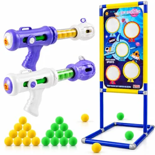NATTHSWE Juego de Tiro al Blanco para Niños de 6 7 8 9 10+ Años Juego de Tiro al Blanco al Aire Libre con 2 Pistolas de Aire y 24 Bolas de Espuma para Niños Cumpleaños