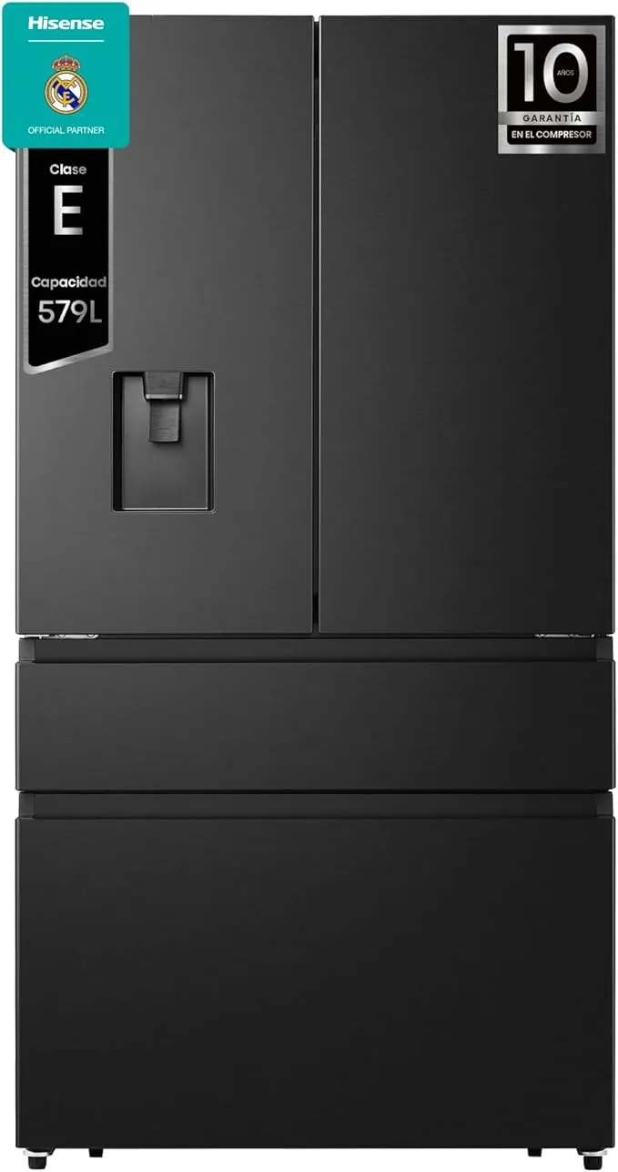 Hisense RF749N4SWFE - Frigorífico Americano Puerta Francesa Total No Frost, Metal-Tech Cooling, My Fresh Choice, Multi Airflow, Dispensador Agua con Depósito, Inverter, LED, 579L, 1,79 m, Negro