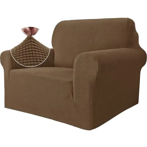 Ystyle Funda Sofa 1 Plaza, Ajustables Fundas Sofa Elasticas, Protector Sofa Gatos Arañazo y Perros Mascotas, Funda de Sofá con Reposabrazos Antideslizante Antimanchas Lavable, Marrón