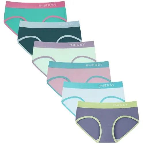 INNERSY Bragas Niña Algodón Cintura Media Braguitas Adolescente Cómodas y Suaves Hipster Pack de 6 (10-12 Años, Multicolor Azul)