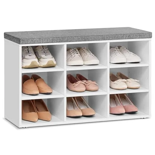 VASAGLE Banco Zapatero, Asiento Acolchado, 9 Compartimentos
