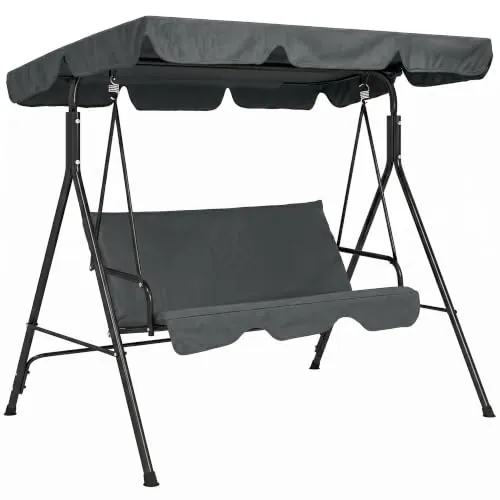 Outsunny Columpio de Jardín Exterior de 3 Plazas, Balancín de Jardín Exterior con Techo Ajustable y Marco de Acero, para Balcón, Terraza, Patio, Carga 240 kg, 172x110x153 cm, Gris