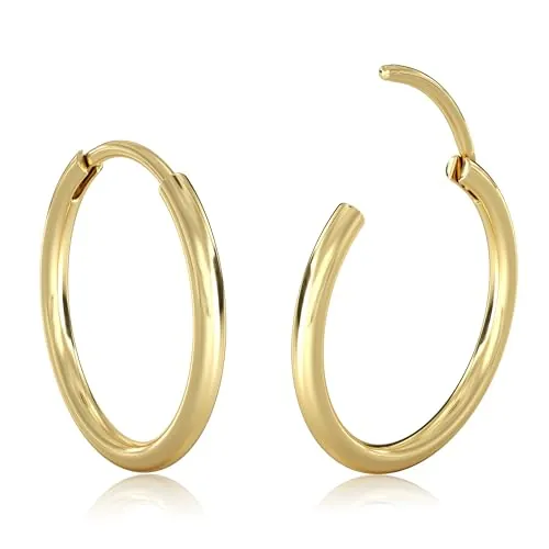 MILACOLATO Pequeños Pendientes de Aro de Oro para Mujer Hombre Hipoalergénico 316L Acero Quirúrgico Cartílago Tragus Helix Sleeper Pendientes de Aros con Bisagras 16G Piercing en la nariz 12MM