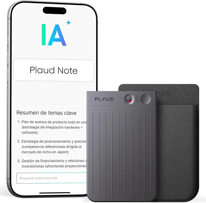 Plaud Note Grabadora de Voz IA con Funda Negra Transcribe Resume Transcripción IA, Soporta 112 Idiomas Control de Reunión con App Genial para Lección Llamada Entrevista Charlas Clases