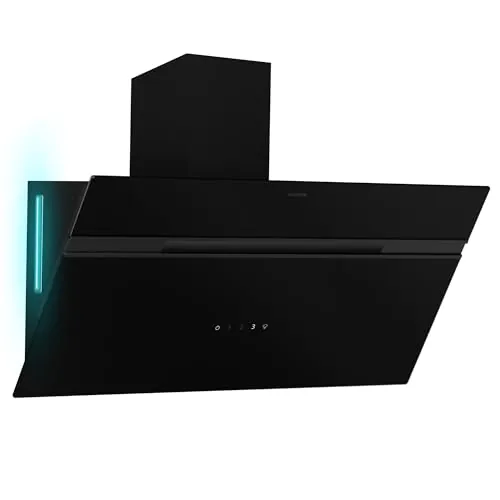 Klarstein Alina Campana Extractora - 90 cm, 615 m³/h, Eficiencia Energética A, Led 9 Colores, Panel Táctil, 54 dB, Negra, Modo Recirculación de Aire, Extractor de Cocina