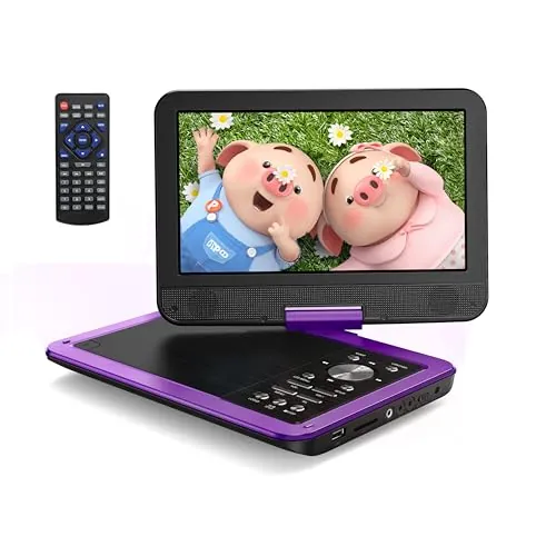 Yoton Reproductor de DVD portátil de 12,5'' con Pantalla giratoria HD de 10,5'' para Coche, Cargador de Coche, TV Sincronizada y proyector, sin restricción Regional (Morado)