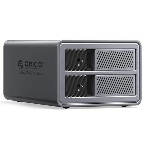 ORICO Raid Carcasa de Disco Duro de 2 Bahías USB 3.0 para SSDs de 2.5/3.5 Pulgadas HDDs de hasta 44TB Soporta Modos Raid 0/1/JBOD/CLEAR Expansión sin Bandeja de Bloqueo Backup(Aluminio )