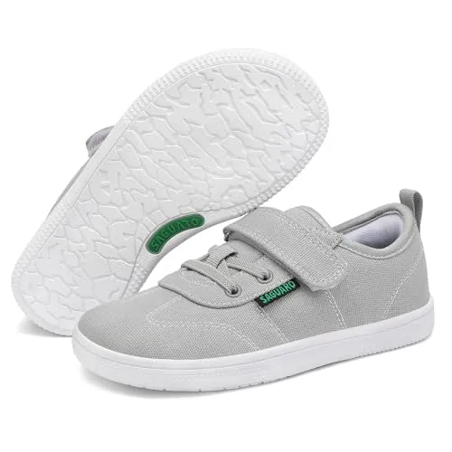 SAGUARO Niños Zapatillas Barefoot Niño Deportivas Respetuosas Ancho Zapatos Deportivos Descalzos Transpirables Outdoor Calzado Minimalista Bambas para Deporte Diario Colegio Gris Perla,Gr.30