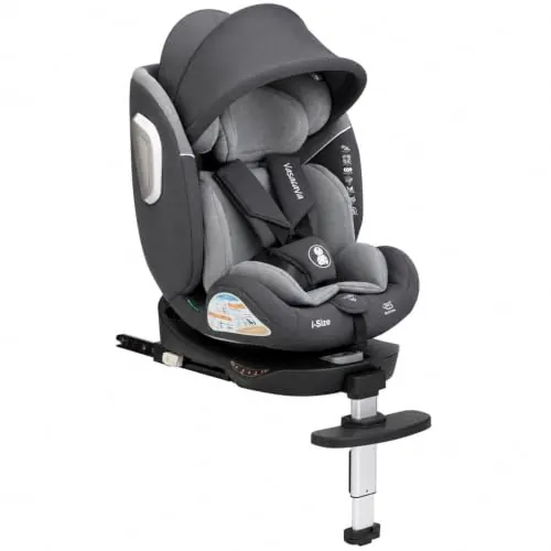 Silla Coche Bebé 360°, i-Size R129, ISOFIX, 40–150 cm | De recién nacido a aprox. 12 años, contramarcha, pata de apoyo, arnés de 5 puntos, 5 reclinaciones y modo elevador