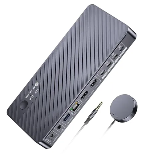 AV Access Estación de Acoplamiento KVM para 2 Monitores y 2 Laptops, KVM 4K Dual Monitor, 100W PD por PC, Ethernet 1G, Emulación EDID, Ideal para Oficina en Casa y Gaming