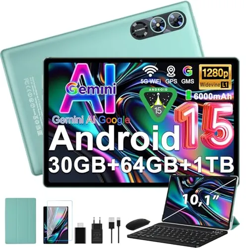Tablet 10,1 pulgadas Android 15 tableta Gemini AI, 30+64GB+(1GB TF), verde