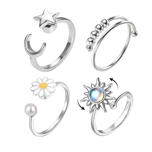 HDGSAFD Anillos De Metal Abiertos De 4 Piezas, Anillos Ajustables, Anillos De Estilo Creativo, Anillos Simples Y Modernos