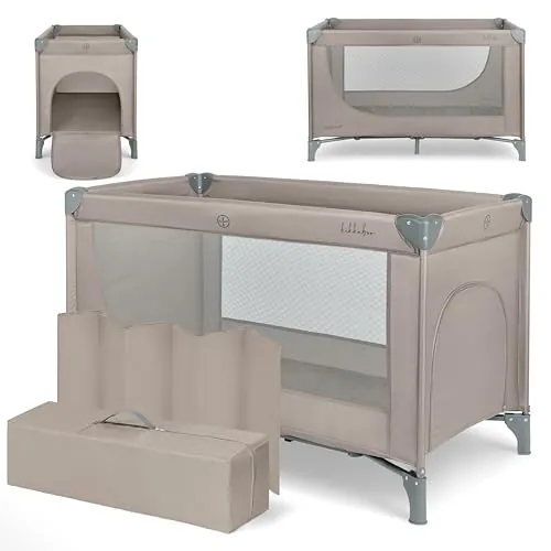KikkaBoo Cuna de Viaje SO Gifted 2026, Cuna Bebe 120x60 cm hasta 15 kg, Parque Plegable con Bolsa de Transporte, Ligera y Compacta, Beige