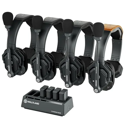 Hollyland Solidcom SE Auriculares de comunicación inalámbrica Sistema Full Duplex a 4 Usuarios con ENC 350m Comunicación de Equipo con PTT Auriculares de un oído para la producción de TV y película