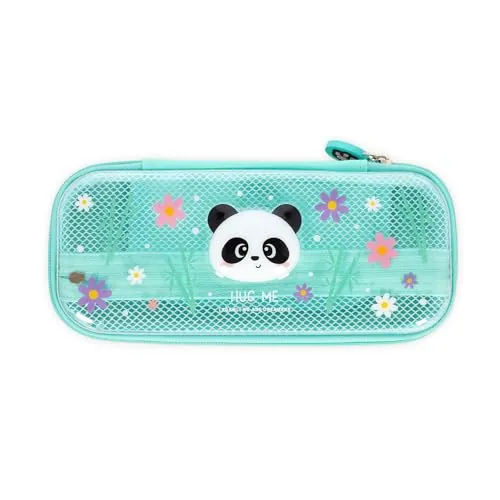 Legami - Estuche Wonderwow, Tema Panda, 2 Compartimentos y Portalápices Interior, Compartimento Interior con Tejido de Malla, Cierre de Cremallera, 23 x 11 x 5 cm