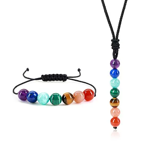 COAI Conjunto de Pulsera y Collar Ajustable con Piedras de Piedras Chakras