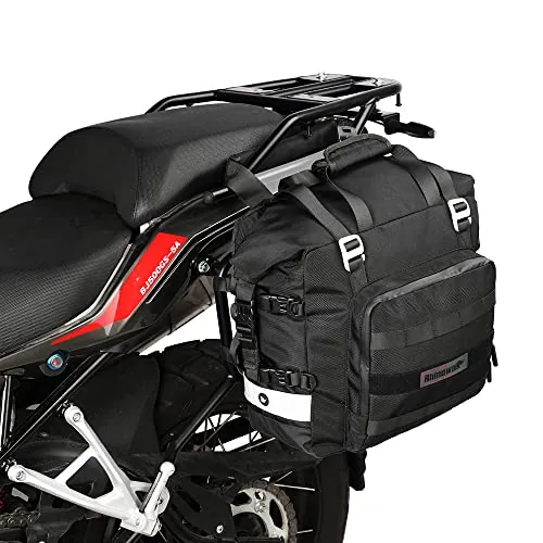Rhinowalk Motocicleta Alforja Impermeable Paquete de Equipaje Lateral de Motocicleta de Liberación Rápida 20L Se adapta a la mayoría de los bastidores de motocicletas deportivas (Negro, 1 Paquete)