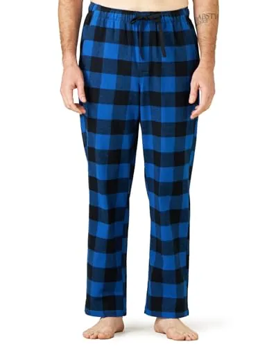 LAPASA Pantalon Pijama Hombre Algodon Franela Pajama Pant Dormir Largo Cuadro Bragueta con Boton estar en Casa Suave Comodo Invierno S M39: Cuadros en Negro y Azul
