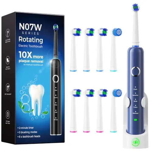 Novalun Cepillo de Dientes Eléctrico de Rotación para Adultos Niños, Azul