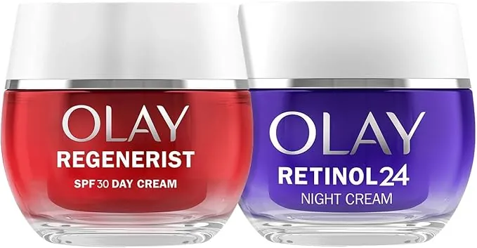 Olay Regenerist Crema Facial de Día SPF30 50ml Y Olay Retinol24 Crema De Noche 50ml. Pack De 2 Cremas Hidratantes Antiarrugas. Piel Más Firme Y Suave