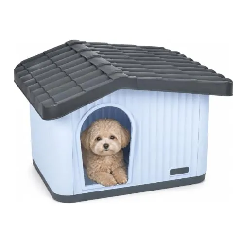 VOUNOT® Casa para Gatos de Plástico 60x51x41 cm, Caseta Mascotas Casita Cabaña de Perros Techo Desmontable Rejilla de Ventilación Patas Antideslizantes, Fácil de Montar para Interior y Exterior Blanco