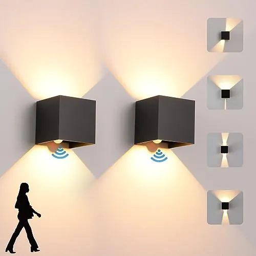2 lámparas LED de pared para interiores y exteriores con sensor de movimiento, 12 W, 3000 K, luz blanca cálida, lámpara de pared moderna, impermeable IP65, iluminación de pared con ángulo de haz