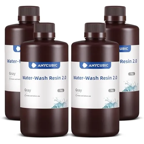 ANYCUBIC Water-Wash Resin 2.0, Resina para Impresoras 3D, Resina 3D de Alta Precisión de 405nm, Resina de Baja Contracción para Impresoras 3D de Resina DLP con Capacidad 4K/8K/12K LCD (Gris, 4000g)