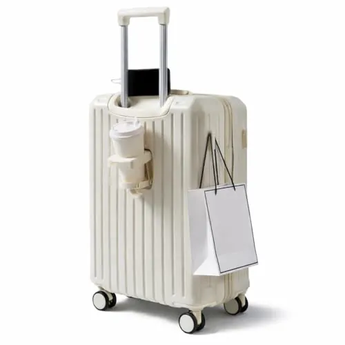 WYDEAZ Maleta de Viaje Mediana 66x44x27 cm Rígida – Trolley con Portavasos Integrado, Soporte para Móvil, Doble Cerradura de Seguridad y Ruedas 360º Silenciosas