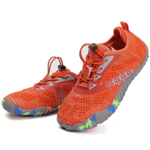 DimaiGlobal Calzado Descalzos Niñas Niños Zapatillas de Trail Running Barefoot Secado Rápido Zapatos de Agua Transpirable Antideslizante para Playa 30EU Naranja