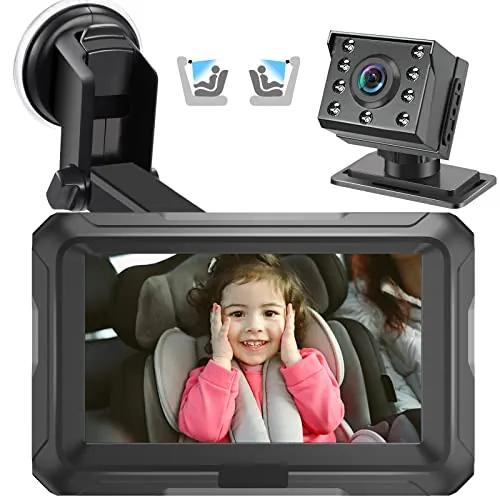 Zacro Cámara Bebé Asiento Trasero HD 1080P - Espejo Retrovisor Bebé Coche Pantalla 4.3'' - Monitores de Bebé para Coche con Función de Visión Nocturna, Ángulo de Visión Amplio