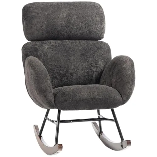 HOMCOM Silla Mecedora de Terciopelo Reposacabezas Ajustable Gris Oscuro