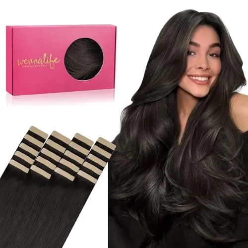 WENNALIFE Extensiones Adhesivas Pelo Natural, 60cm 50g 20 Piezas, Castaño Oscuro Extensiones Adhesivas Extensiones Pelo Remy Natural Cabello Humano