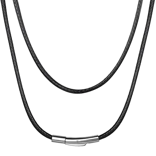ChainsHouse Collar de Cuero Cordon para Colgante Collares Negros Mujer Hombre, 51cm Largo 2mm Ancho Collares de Piel