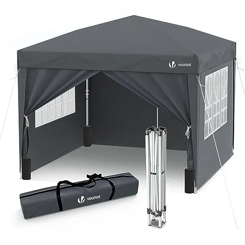 VOUNOT® Carpa Plegable Gazebo 3x3m con 4 Paredes y 4 Bolsas de Arena, Cenador Pabellón de Jardín para Camping, Fiestas, Exterior, Color Gris