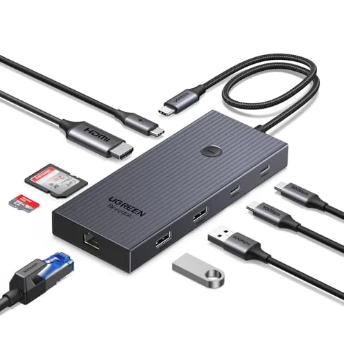 UGREEN Revodok Pro 1091 10Gbps Hub USB C HDMI 4K 60Hz Ethernet Gigabit PD 100W Lector de Tarjeta SD TF Puertos de Datos 2A2C Docking Station Compatible con MacBook Neo iPad Air iPhone 17 Pro MAX