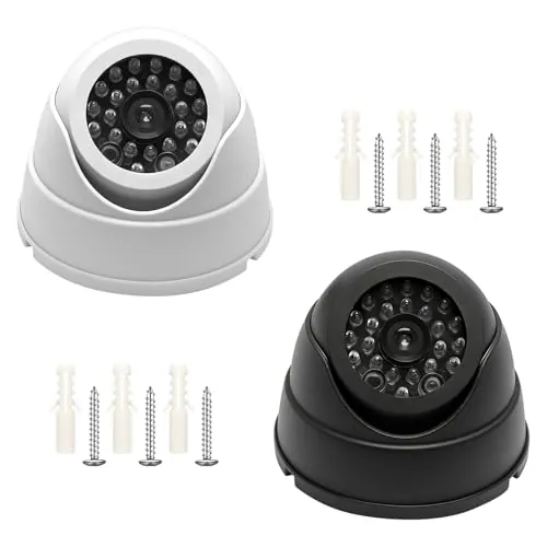 DAWRIS 2 Cámaras Falsas de Videovigilancia para Interiores con Luz LED Intermitente – Cámara de Seguridad Realista para Disuasión en Oficina, Almacén, Tienda
