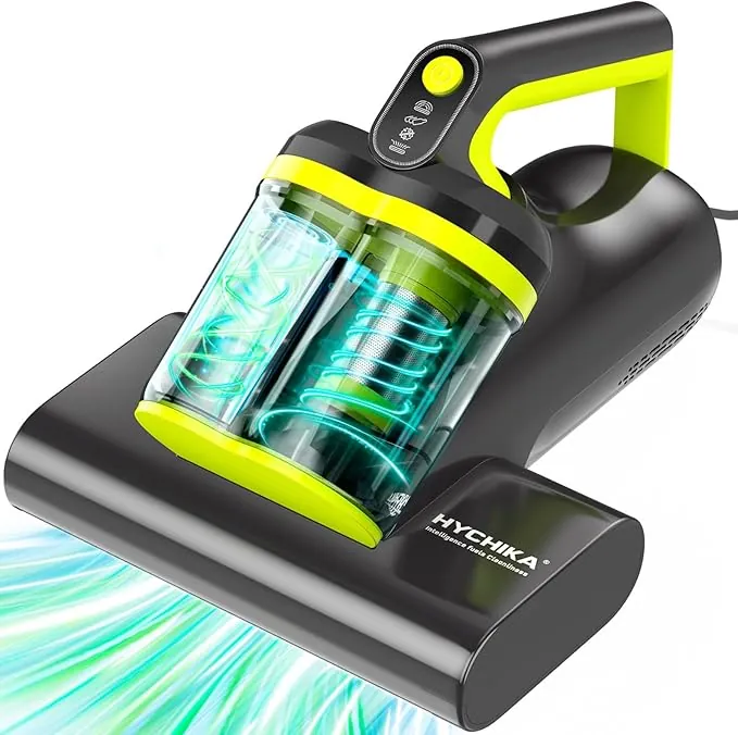 HYCHIKA Aspiradora Antiacaros para Colchones - 16 kPa Aspiradora de acaros,ultrasónica,Aspirador para alérgicos,Doble Tornado,Elimina 99.92%,Aire Caliente a 60° para Camas, sofás, alfombras